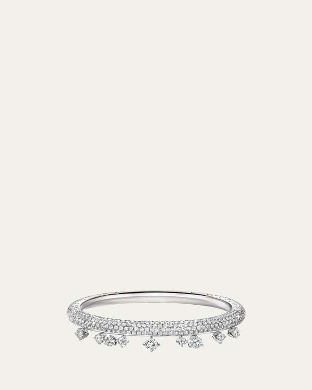18K White Gold Barre Pave Floating Diamond Bangle Bracelet
